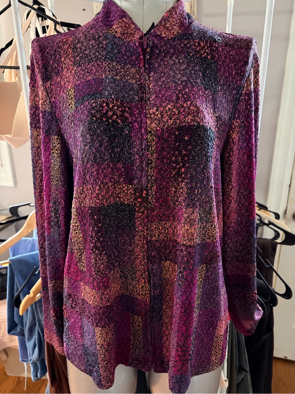 Women's Purple Patterned Long-Sleeve Blazer Jacket
